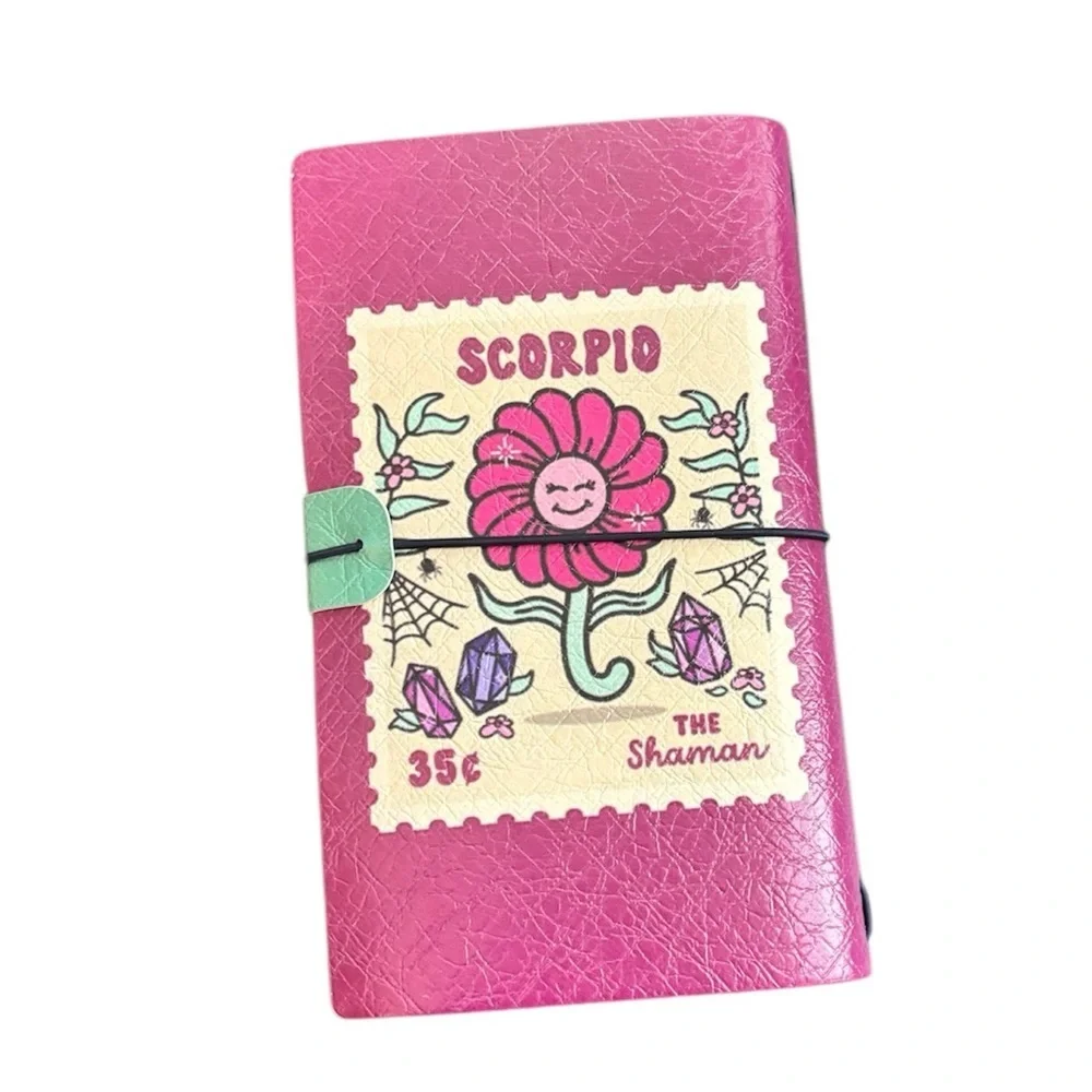 Travelers Notebook Journal Refillable Faux Leather A3 Zodiac Scorpio Pink Purple